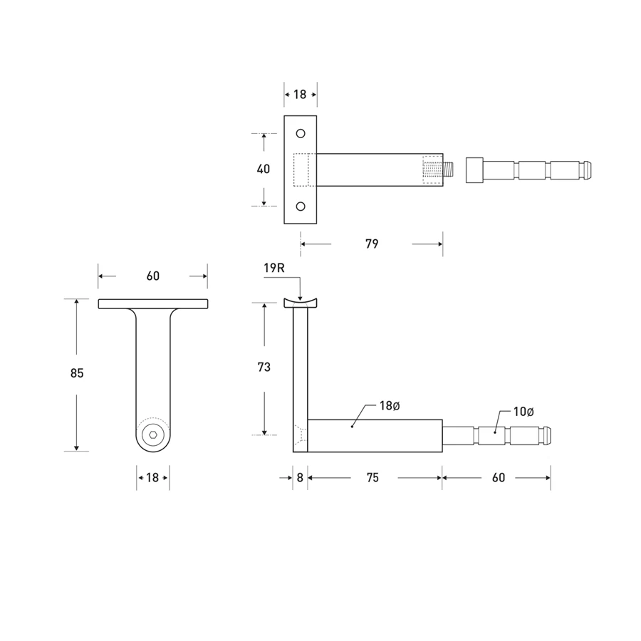 Halliday Baillie HB 500 / HB 510 Handrail Bracket 4 Halliday Baillie HB 500 / HB 510 Handrail Bracket