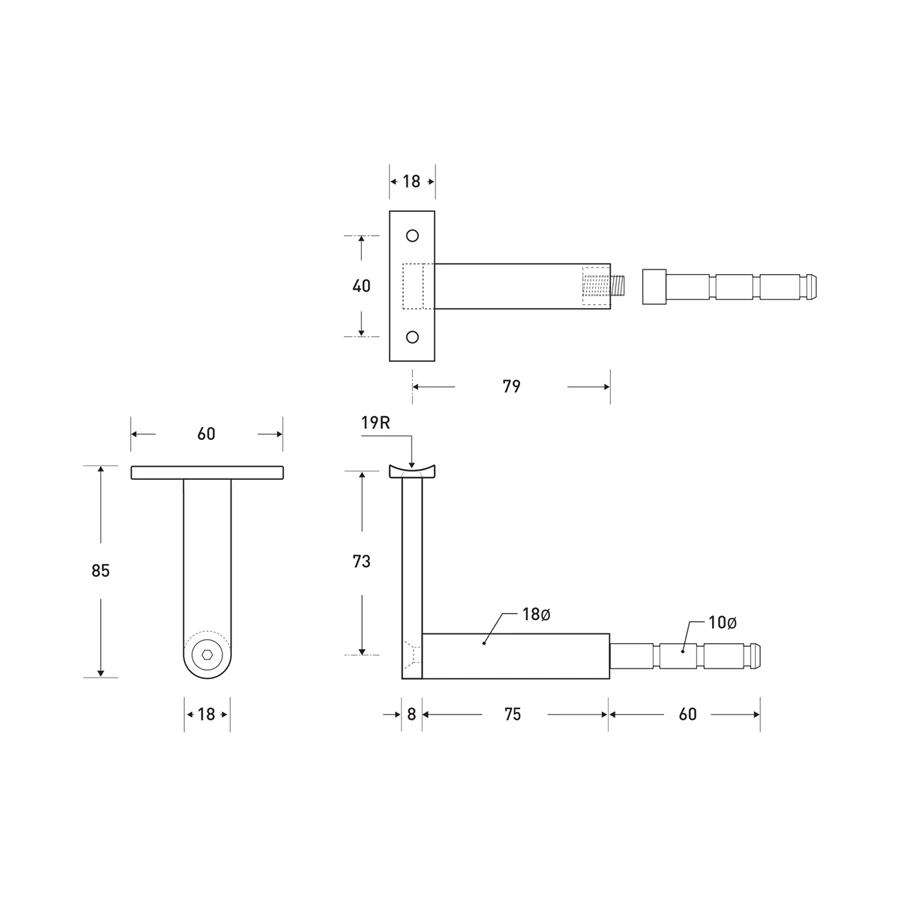 Halliday Baillie HB 500 / HB 510 Handrail Bracket 5 Halliday Baillie HB 500 / HB 510 Handrail Bracket